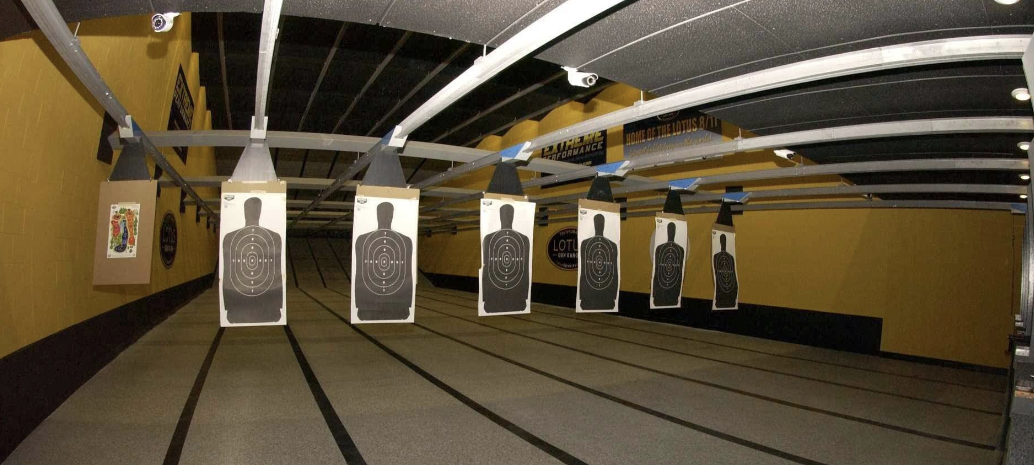 Indoor shooting range lanes at The Alamo of Jensen Beach
